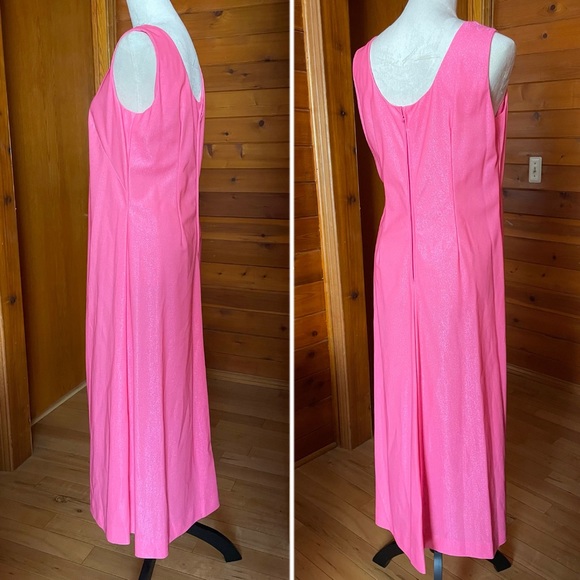 Vintage 60s 70s embellished silver appliqué collar, hot pink nylon maxi dress - Picture 7 of 7